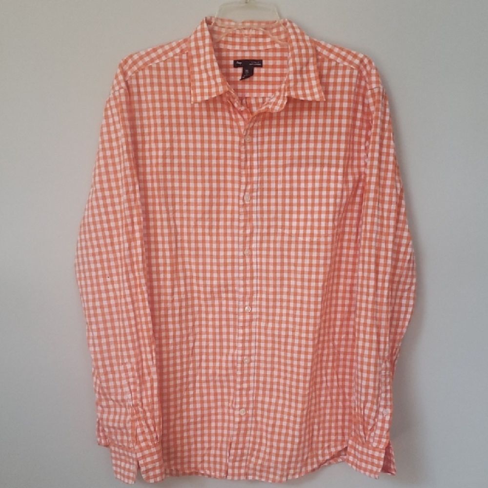 GAP Shirt Men's L Casual Orange Gingham Check Pumpkin Classic Fall Aesthetic